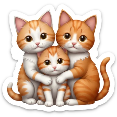 3 kittens cuddling together all different colours, the first one is grey and white, the second is ginger and white and the third is brown tabby and white sticker