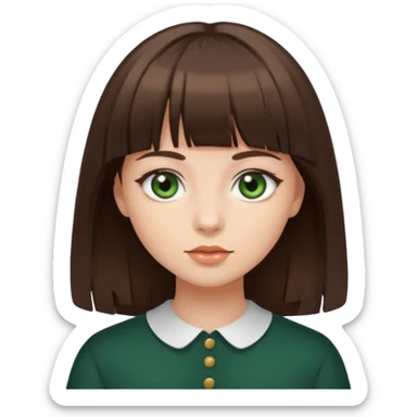 girl with dark green eyes song brown hair with bang sticker