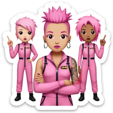 punk artists in pink jumpsuits protesting for spam meat art sticker