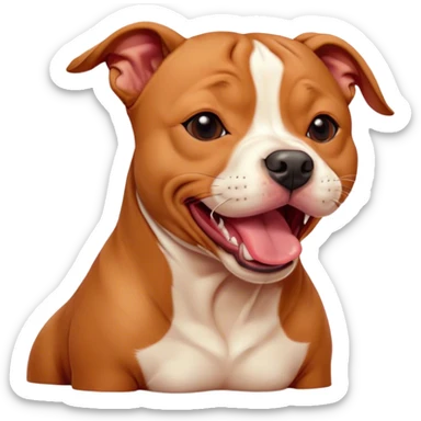 Cinematic Cute Yawning Red/Fawn Staffordshire Bull Terrier Portrait Emoji, Head tilted slightly with a dramatic, wide-open yawn, showcasing a smooth red/fawn Fur with crisp white accents, floppy ears slightly drooping, round dark eyes barely open in drowsy contentment, Simplified yet irresistibly adorable features, highly detailed, glowing with a soft, cozy glow, high shine, relaxed yet expressive, stylized with a touch of whimsy, bright and endearing, soft glowing outline, capturing the essence of a sleepy yet affectionate guardian, so drowsy it feels like it could stretch right out of the screen and curl up for a nap! sticker