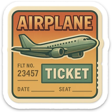 retro plane ticket, vintage travel style, muted colors, old-fashioned details sticker