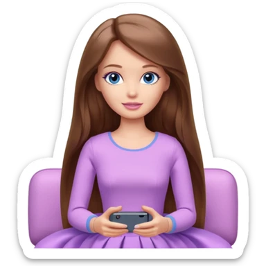 beautiful barbie girl with long brown hair, blue eyes and wearing light purple clothes watching tv shows sticker