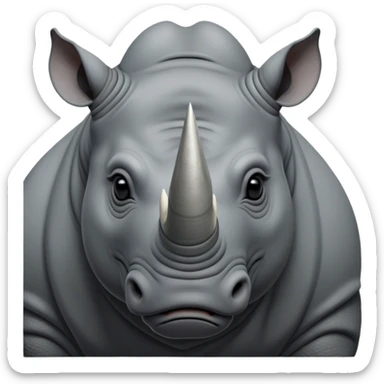 cinematic-noble--rhinoceros-portrait-emoji,slate-grey-hide--poised-and-regal,-with-a-massive,-powerful-build-and-a-thick,-deep-set-soulful-piercing-eyes,-simplified-yet-sharp-and-sophisticated-features,-highly-detailed,-large-black-eyes, zoomed out showing shoulders sticker