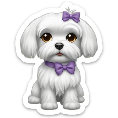 Maltese dog, black iris, female with a hair bow sticker