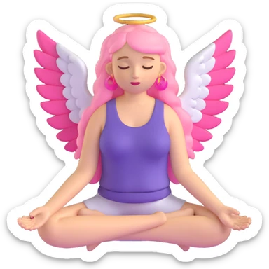 woman with long blonde hair as an angel meditating with pink hair accessories sticker