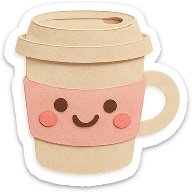 adorable coffee cup, full body, blushing cheeks, soft pastel color sticker