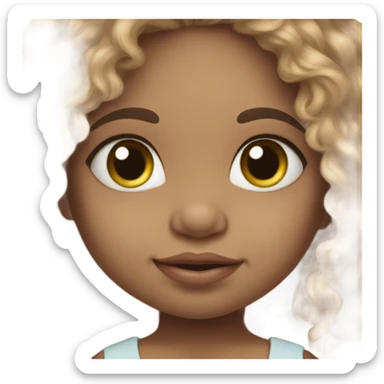 Beautiful Mixed race baby toddler with long hair playing with a doll sticker