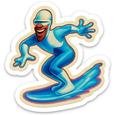 Frozone retro sticker, sliding on ice, playful expression, vintage sticker look sticker