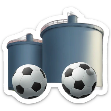 two-soccer-balls-in-front-of-one-silo-tower-in-the-centre sticker