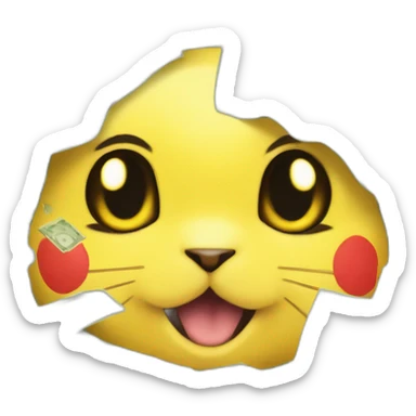 pikachu face with dollar signs instead of eyes counting money sticker