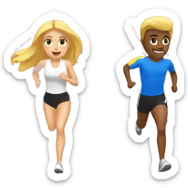 make an emoji of a brunette woman and blond man running in a track  sticker