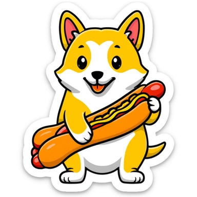 dog eating a suspicious hot dog sticker