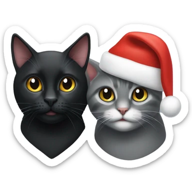 A Blackcat  and a grey cat wearing Christmas hats sticker