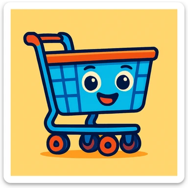 cute cartoon shopping cart, simple and friendly, charming and approachable sticker
