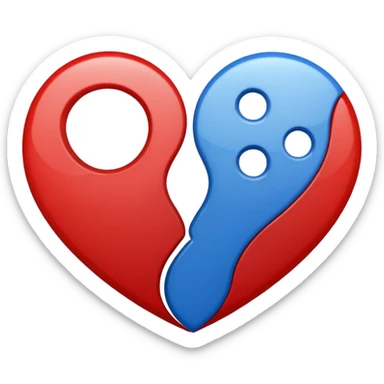 Make a yin yang like heart emoji with the colors being blue and red and no white parts, with two holes and not three and no empty parts left out, make the heart completely filled up sticker