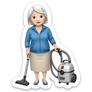 White hair cubby lady modern clothes older chubby ed lady vaccum sticker