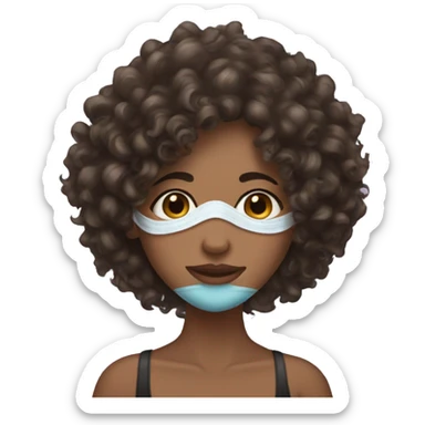 brunette curly hair girl with a face mask  sticker