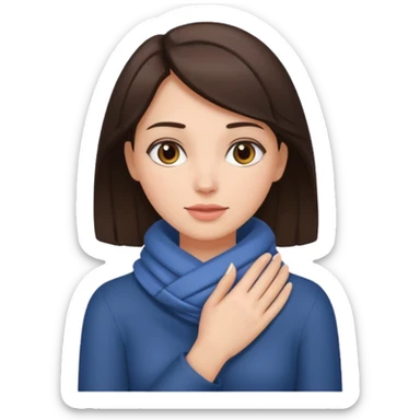 a brunette woman with her hands wrapped fully around her neck sticker