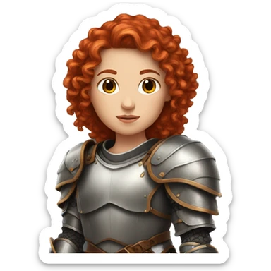 a white girl with long red curly hair, wearing a armor  sticker