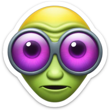 An alien with 4 four eyes, a big yellow head that had red, purple and light blue highlights sticker