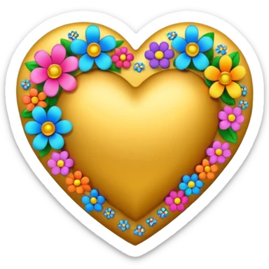a golden heart studded with flowers sticker