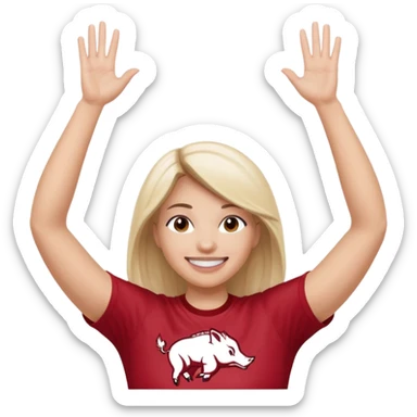 Arkansas razorbacks female fan with hands raised over head sticker