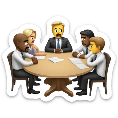 unhappy business people sitting around at a round table sticker