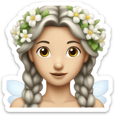 Brunette white fairy princess flowers hair sticker