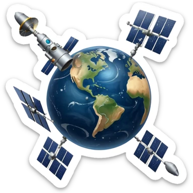 orbiting satellite in space observing stars sticker