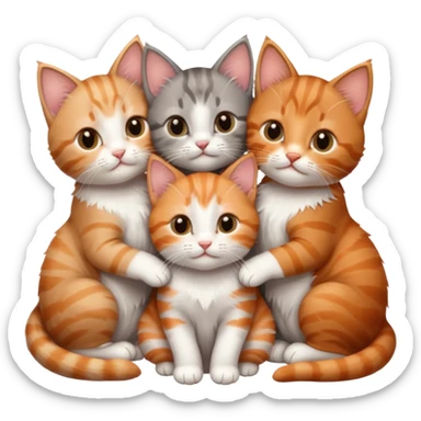 3 kittens cuddling together all different colours, the first one is grey and white, the second is ginger and white and the third is brown tabby and white sticker