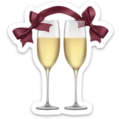 Two glasses of champagne cheering with burgundy bows sticker