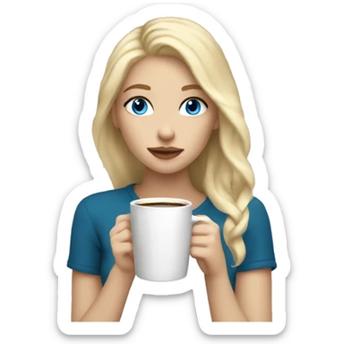 Aesthetic girl with blonde hair and blue eyes drinking coffee sticker