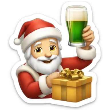 Père Noël qui offre un verre de bière à un enfant comme cadeau sticker