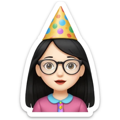 a little girl with long black hair with birthday hat, wearing glasses















 sticker