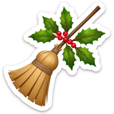 Besom with holly sticker