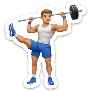 buff guy blue shorts stretching quadriceps sticker