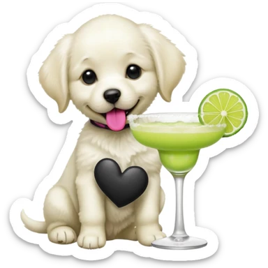 Create a margarita flower next to a white labrador puppy sticker