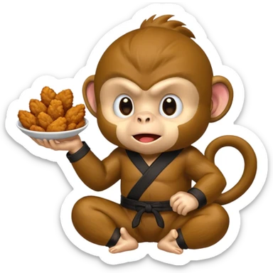 Ninja monkey sitting  eating fried chicken  sticker