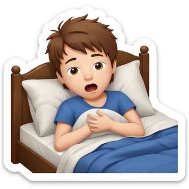 emoji- of a cute boy waking up in bed. He is yawning or rubbing his eyes.  sticker