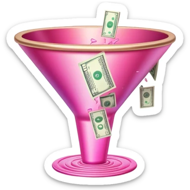 pink marketing funnel with dollars at the buttom sticker
