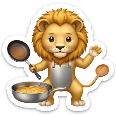 Lion holding a single frying pan about to swing it sticker