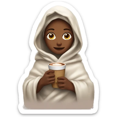 Girl wrapped in blanket with a hot chocolate in her hands sticker