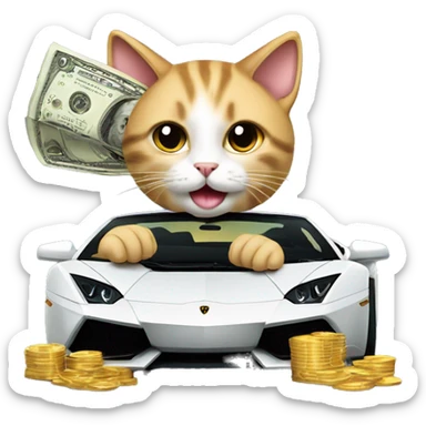 CAT driving a Lamborghini with Money in it’s Hand  sticker