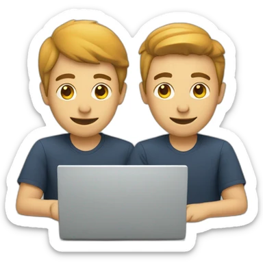 two tech guys working on a laptop sticker