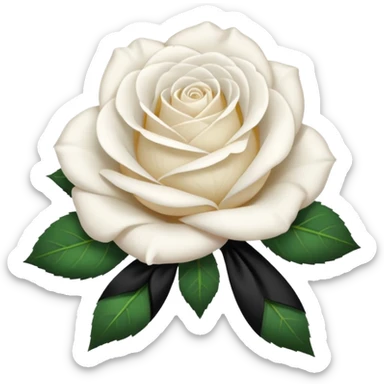 a white rose tied with a black velvet ribbon sticker