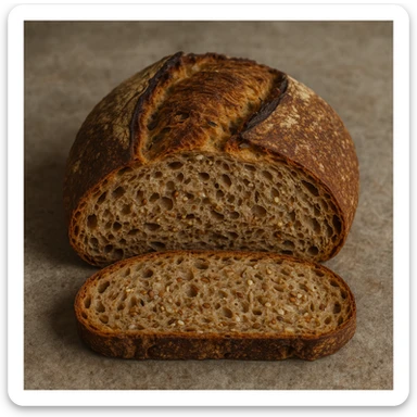 realistic whole wheat bread with quinoa and rice, rustic crust, interior rich with seeds, Italian artisanal bakery style sticker