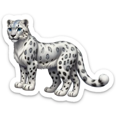 cinematic-snow-leopard-realistic-full-body-standing-emoji,-muscular-yet-graceful-body-balanced-on-rocky-cliffs,-long-fluffy-tail-swirling-behind,-head-tilted-dramatically,-thick-ghostly-white-fur-speckled-with-black-rosettes,-piercing-icy-blue-eyes,-simplified-yet-realistic-focused-features,-highly-detailed,-glowing-with-an-almost-sarcastic-glow sticker
