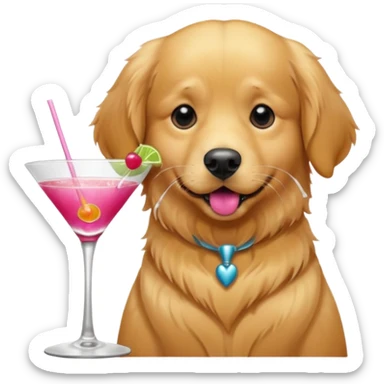 golden retriever drinking pink martini  sticker