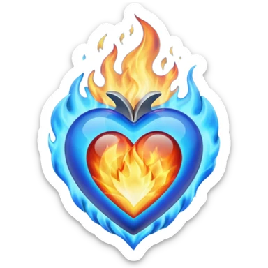 burning blue heart with blue flame sticker