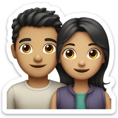 A girl with dark hair hugs a boy with dark hair sticker